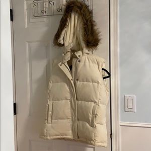 corduroy puffy vest with faux fur removable collar